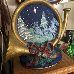 Vintage Ceramic Christmas Electric Nightlight Lamp Horn Sleigh-ride in Night Sky